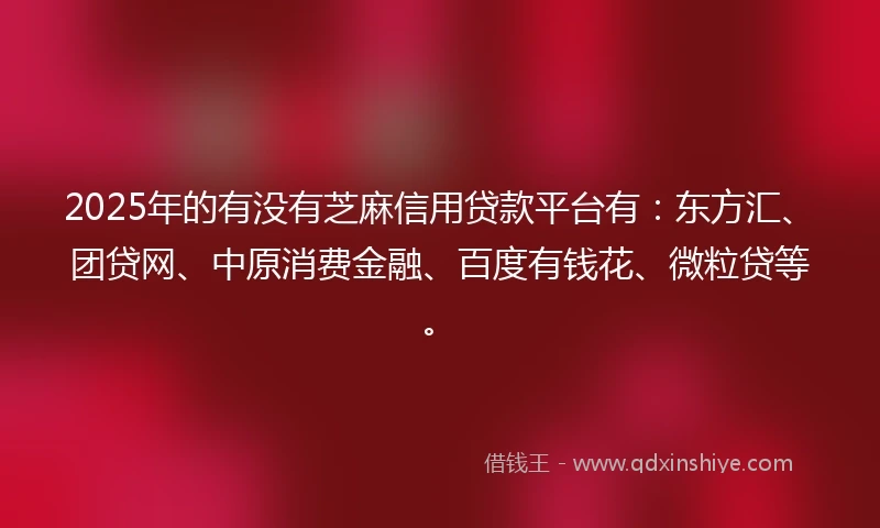 2025年的有没有芝麻信用贷款平台有：东方汇、团贷网、中原消费金融、百度有钱花、微粒贷等。