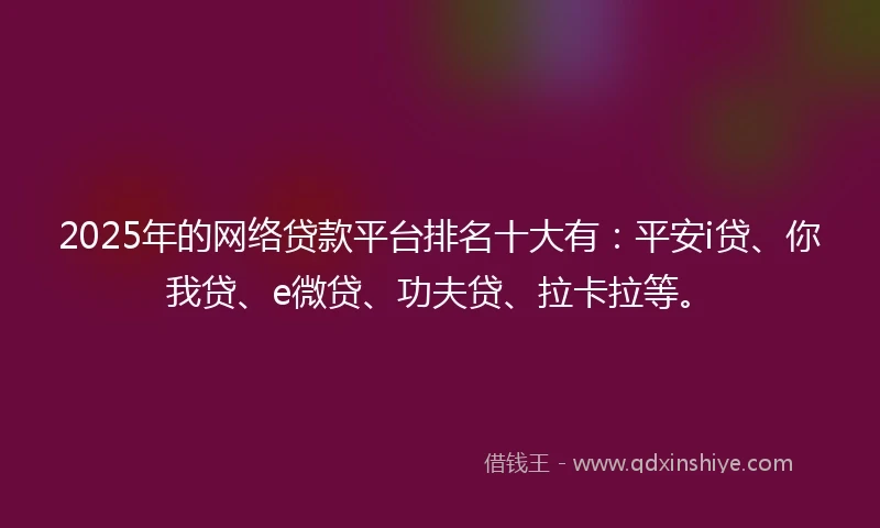 2025年的网络贷款平台排名十大有：平安i贷、你我贷、e微贷、功夫贷、拉卡拉等。