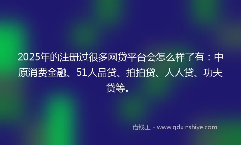 2025年的注册过很多网贷平台会怎么样了有：中原消费金融、51人品贷、拍拍贷、人人贷、功夫贷等。