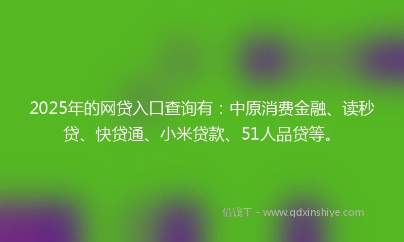 2025年的网贷入口查询有：中原消费金融、读秒贷、快贷通、小米贷款、51人品贷等。