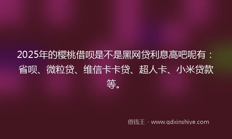 2025年的樱桃借呗是不是黑网贷利息高吧呢有：省呗、微粒贷、维信卡卡贷、超人卡、小米贷款等。