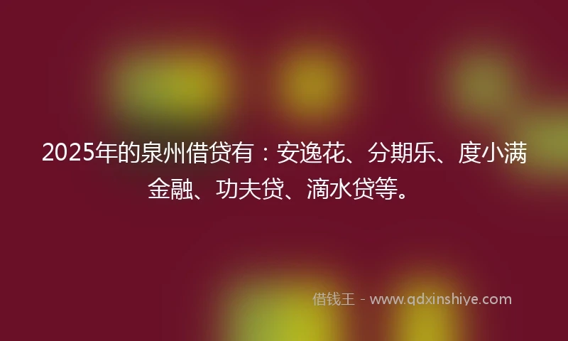 2025年的泉州借贷有：安逸花、分期乐、度小满金融、功夫贷、滴水贷等。