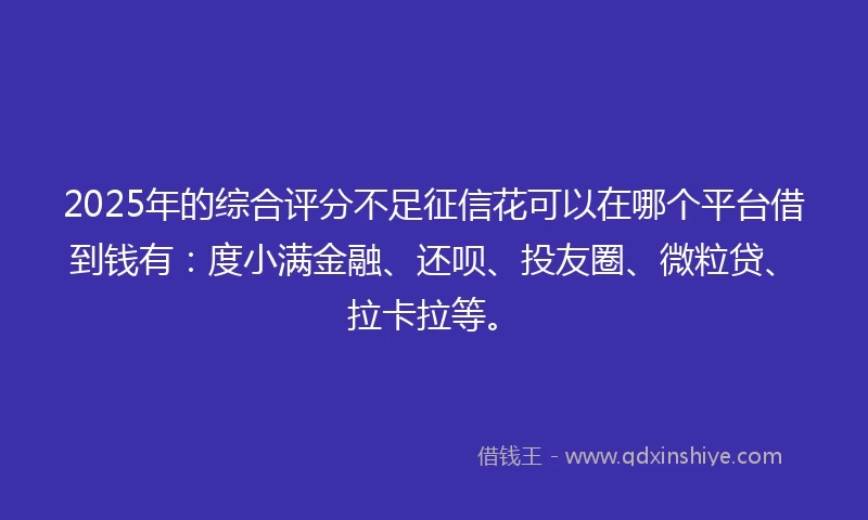 2025年的综合评分不足征信花可以在哪个平台借到钱有：度小满金融、还呗、投友圈、微粒贷、拉卡拉等。
