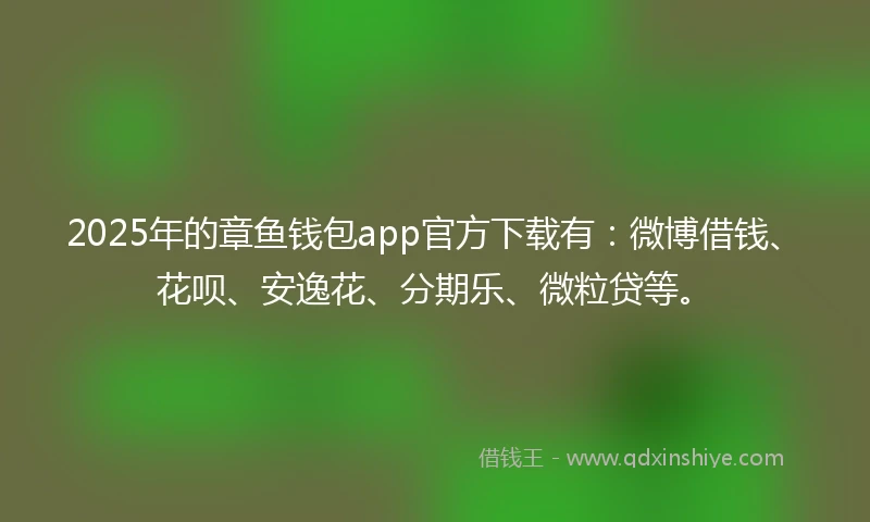 2025年的章鱼钱包app官方下载有：微博借钱、花呗、安逸花、分期乐、微粒贷等。