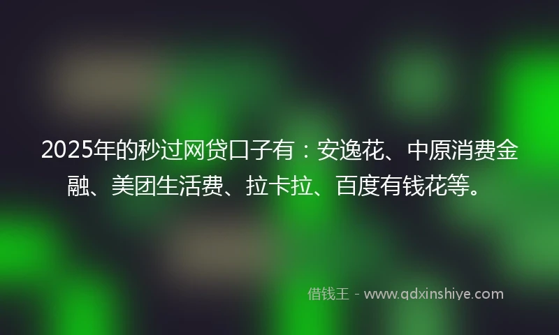 2025年的秒过网贷口子有：安逸花、中原消费金融、美团生活费、拉卡拉、百度有钱花等。