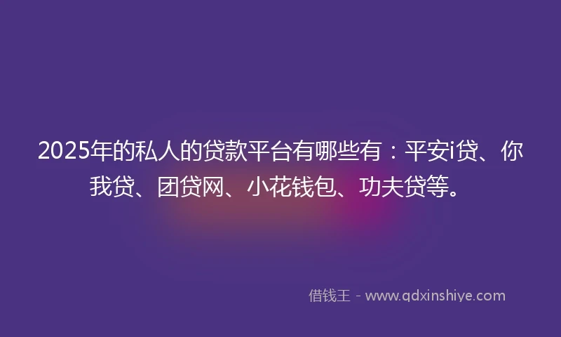 2025年的私人的贷款平台有哪些有：平安i贷、你我贷、团贷网、小花钱包、功夫贷等。