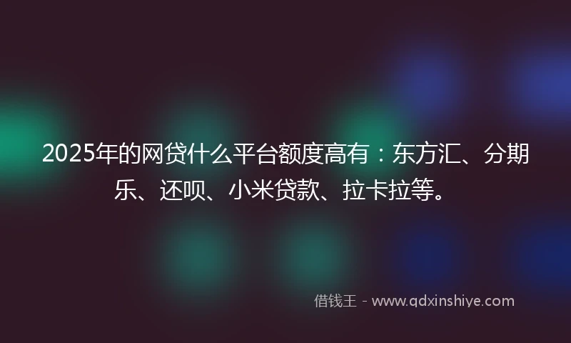 2025年的网贷什么平台额度高有：东方汇、分期乐、还呗、小米贷款、拉卡拉等。