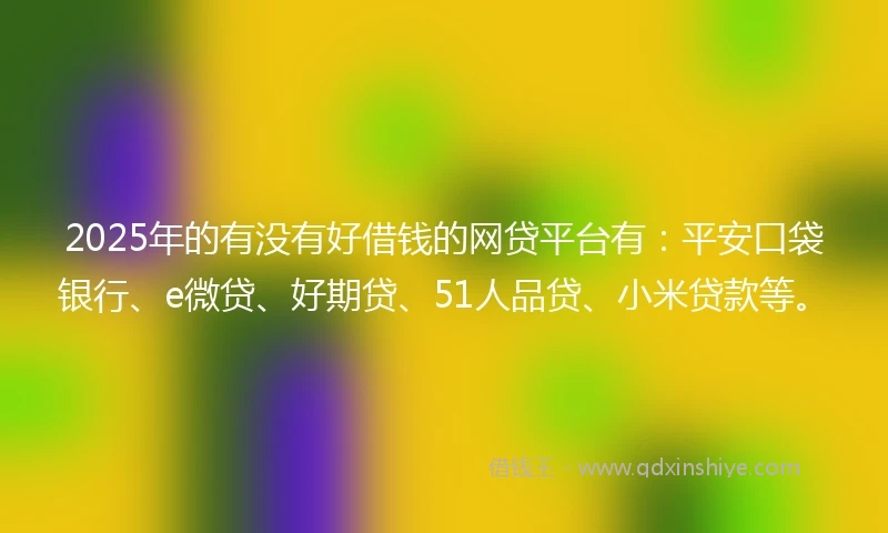 2025年的有没有好借钱的网贷平台有：平安口袋银行、e微贷、好期贷、51人品贷、小米贷款等。