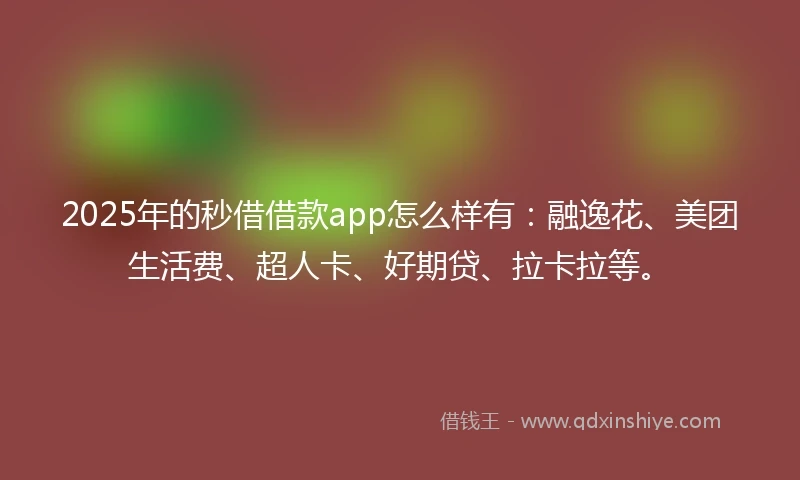 2025年的秒借借款app怎么样有：融逸花、美团生活费、超人卡、好期贷、拉卡拉等。