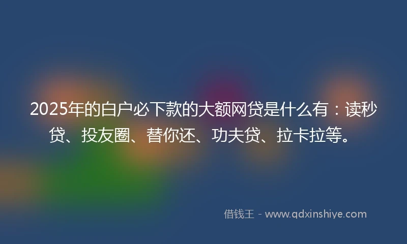 2025年的白户必下款的大额网贷是什么有：读秒贷、投友圈、替你还、功夫贷、拉卡拉等。