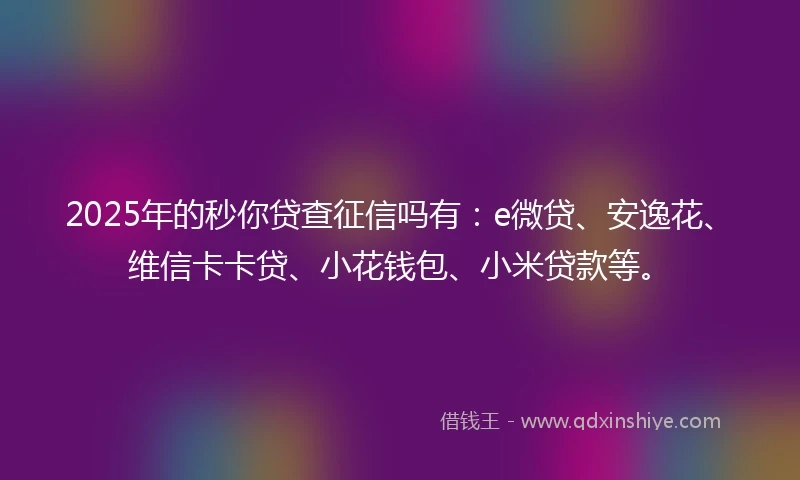 2025年的秒你贷查征信吗有：e微贷、安逸花、维信卡卡贷、小花钱包、小米贷款等。