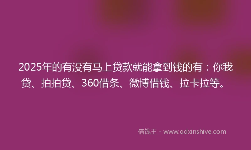 2025年的有没有马上贷款就能拿到钱的有：你我贷、拍拍贷、360借条、微博借钱、拉卡拉等。