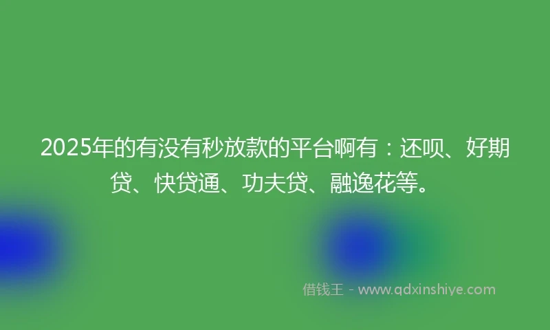 2025年的有没有秒放款的平台啊有：还呗、好期贷、快贷通、功夫贷、融逸花等。