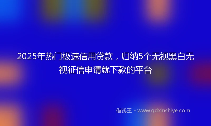 2025年热门极速信用贷款，归纳5个无视黑白无视征信申请就下款的平台