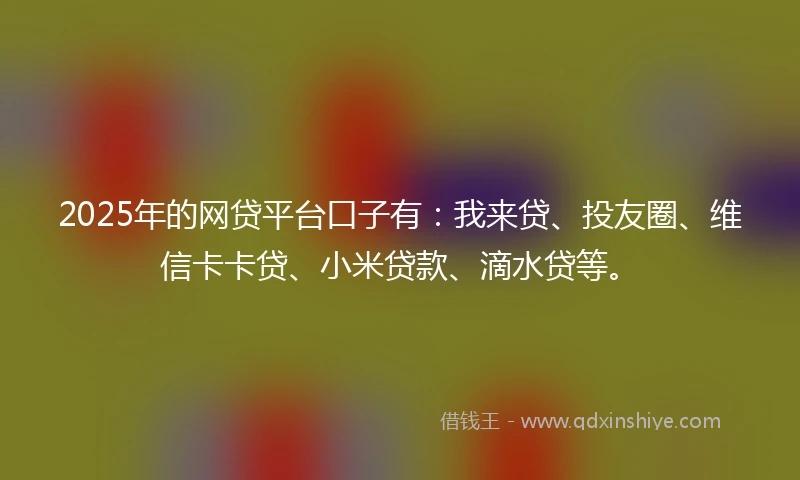 2025年的网贷平台口子有：我来贷、投友圈、维信卡卡贷、小米贷款、滴水贷等。