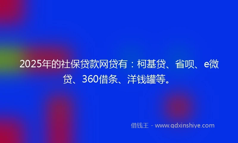 2025年的社保贷款网贷有：柯基贷、省呗、e微贷、360借条、洋钱罐等。