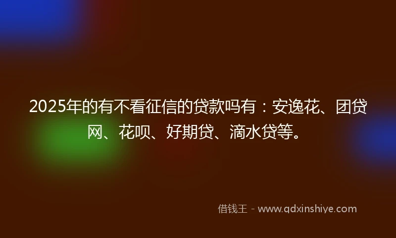 2025年的有不看征信的贷款吗有：安逸花、团贷网、花呗、好期贷、滴水贷等。