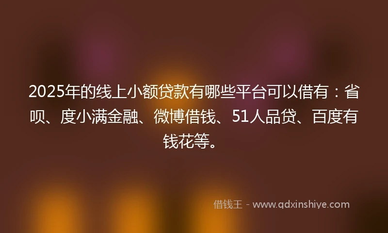 2025年的线上小额贷款有哪些平台可以借有：省呗、度小满金融、微博借钱、51人品贷、百度有钱花等。