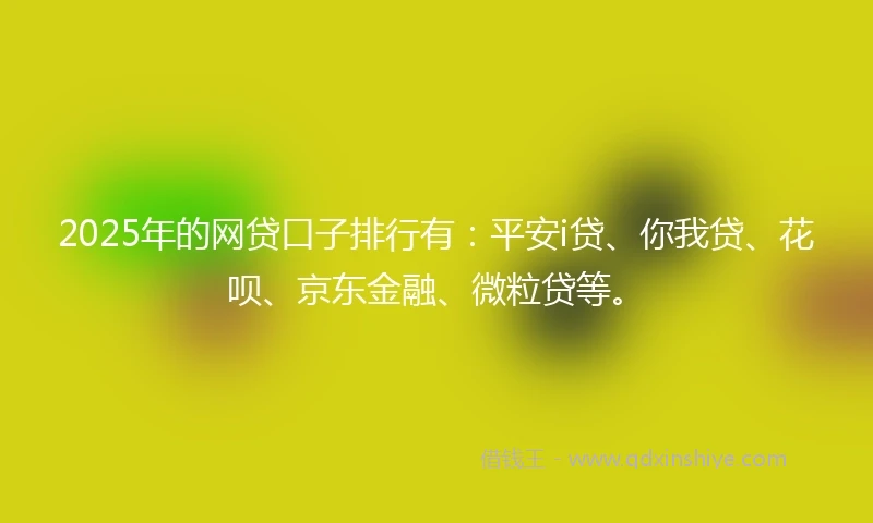 2025年的网贷口子排行有：平安i贷、你我贷、花呗、京东金融、微粒贷等。