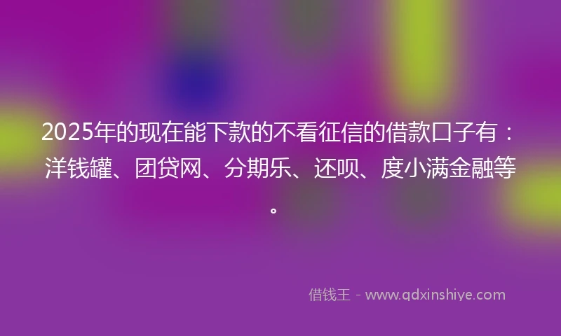 2025年的现在能下款的不看征信的借款口子有：洋钱罐、团贷网、分期乐、还呗、度小满金融等。