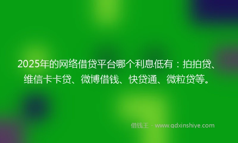 2025年的网络借贷平台哪个利息低有：拍拍贷、维信卡卡贷、微博借钱、快贷通、微粒贷等。