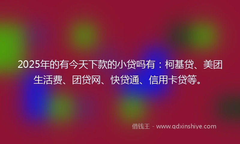 2025年的有今天下款的小贷吗有：柯基贷、美团生活费、团贷网、快贷通、信用卡贷等。