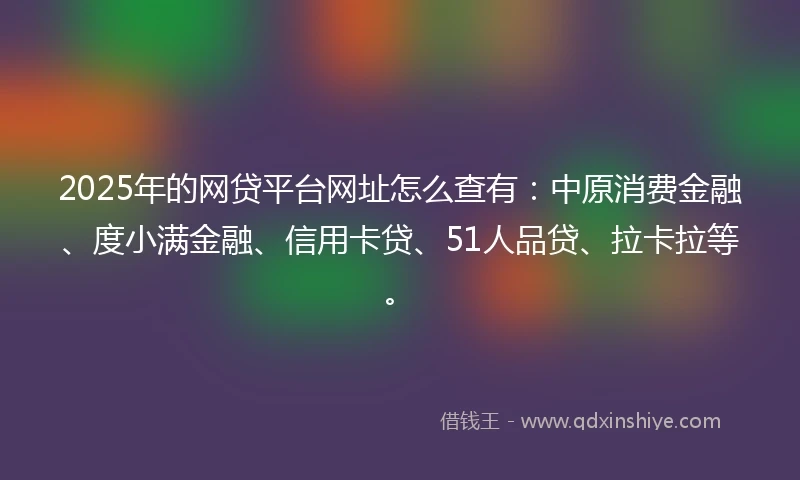 2025年的网贷平台网址怎么查有：中原消费金融、度小满金融、信用卡贷、51人品贷、拉卡拉等。