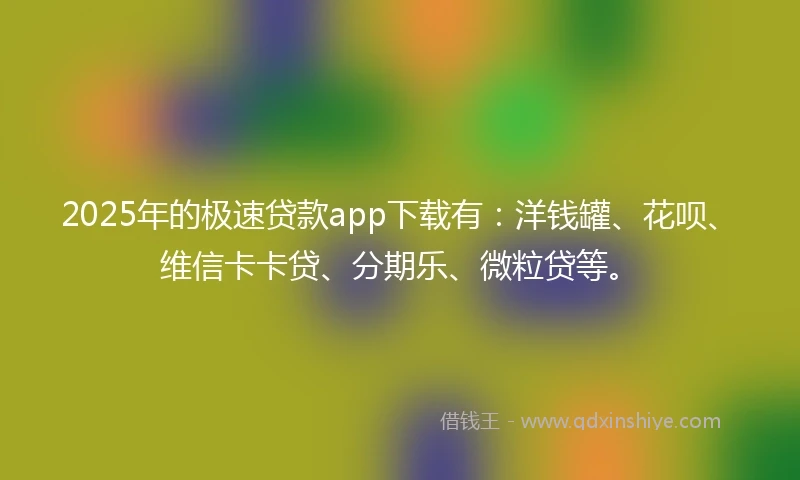 2025年的极速贷款app下载有：洋钱罐、花呗、维信卡卡贷、分期乐、微粒贷等。