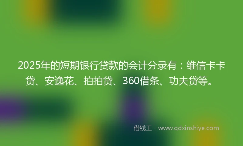 2025年的短期银行贷款的会计分录有：维信卡卡贷、安逸花、拍拍贷、360借条、功夫贷等。
