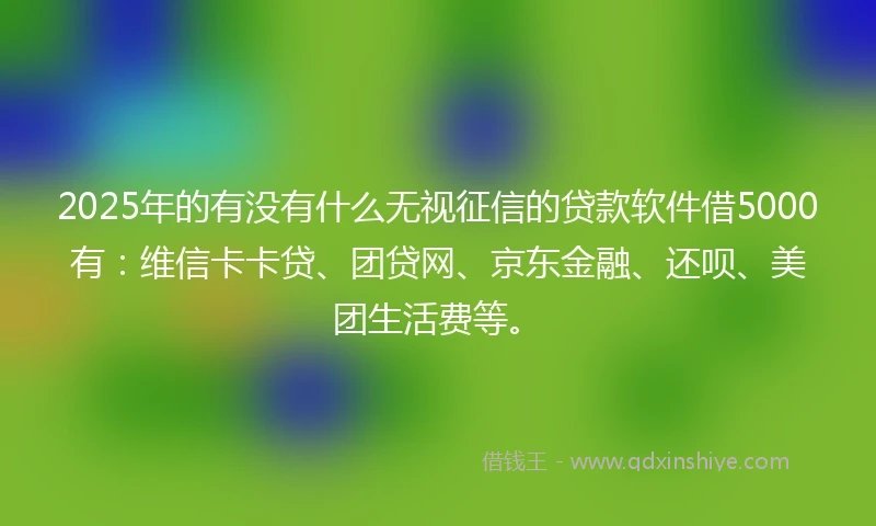 2025年的有没有什么无视征信的贷款软件借5000有：维信卡卡贷、团贷网、京东金融、还呗、美团生活费等。