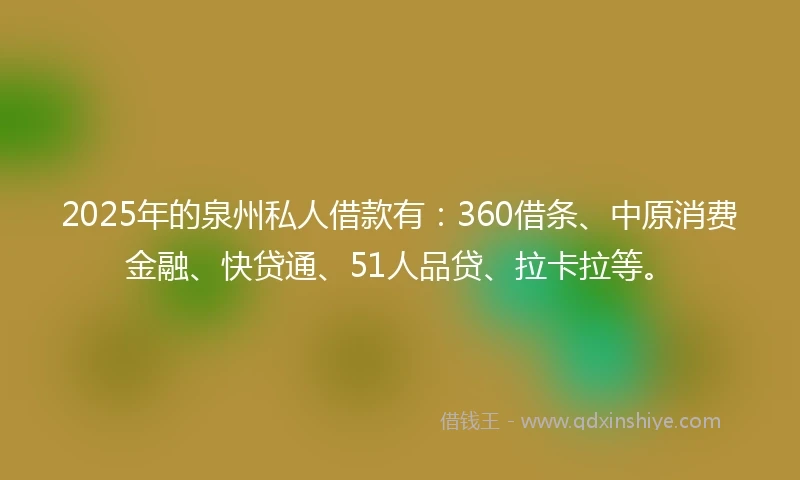 2025年的泉州私人借款有：360借条、中原消费金融、快贷通、51人品贷、拉卡拉等。