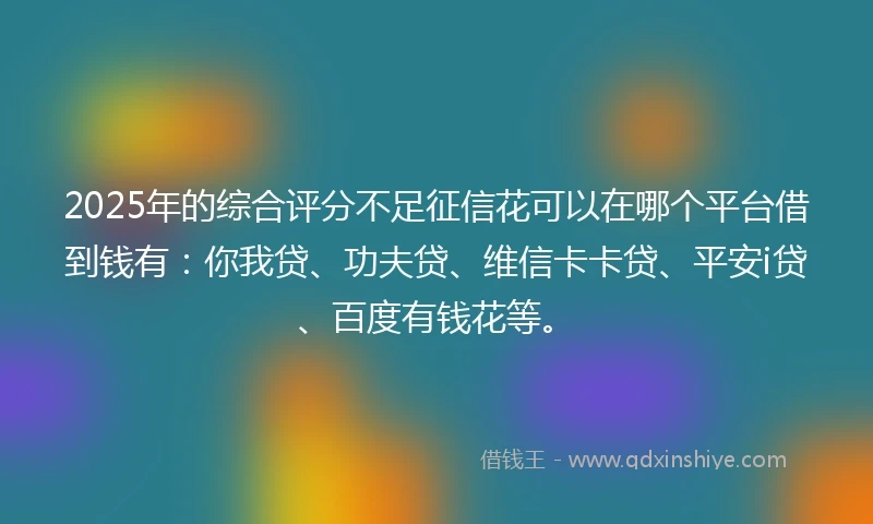 2025年的综合评分不足征信花可以在哪个平台借到钱有：你我贷、功夫贷、维信卡卡贷、平安i贷、百度有钱花等。
