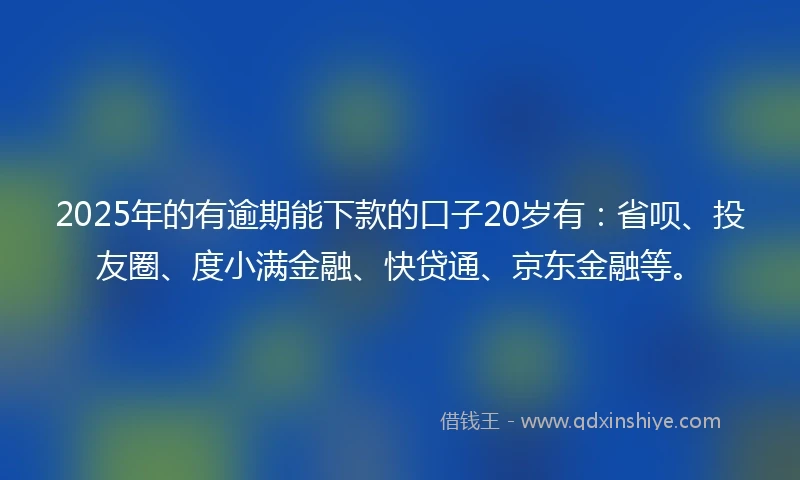 2025年的有逾期能下款的口子20岁有：省呗、投友圈、度小满金融、快贷通、京东金融等。