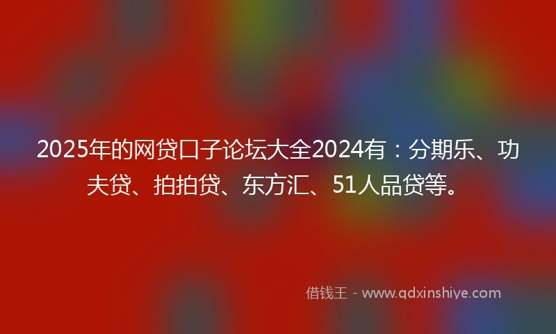 2025年的网贷口子论坛大全2024有：分期乐、功夫贷、拍拍贷、东方汇、51人品贷等。