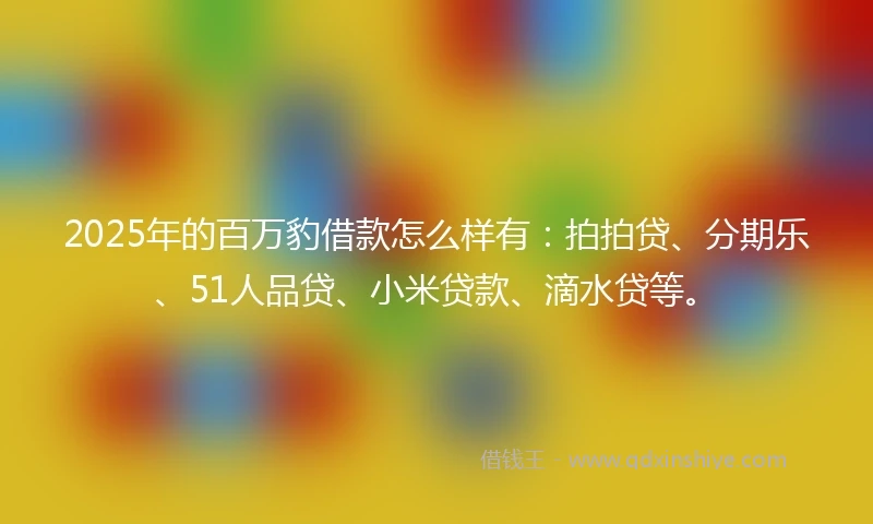 2025年的百万豹借款怎么样有：拍拍贷、分期乐、51人品贷、小米贷款、滴水贷等。