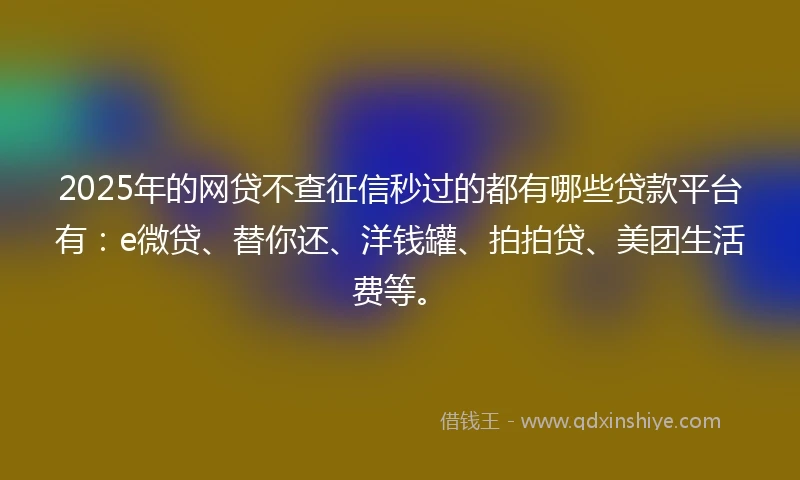 2025年的网贷不查征信秒过的都有哪些贷款平台有：e微贷、替你还、洋钱罐、拍拍贷、美团生活费等。