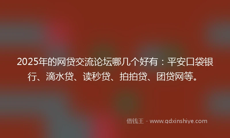 2025年的网贷交流论坛哪几个好有：平安口袋银行、滴水贷、读秒贷、拍拍贷、团贷网等。