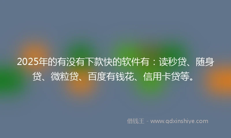 2025年的有没有下款快的软件有：读秒贷、随身贷、微粒贷、百度有钱花、信用卡贷等。