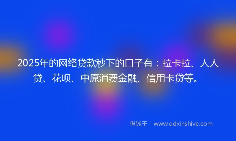 2025年的网络贷款秒下的口子有：拉卡拉、人人贷、花呗、中原消费金融、信用卡贷等。