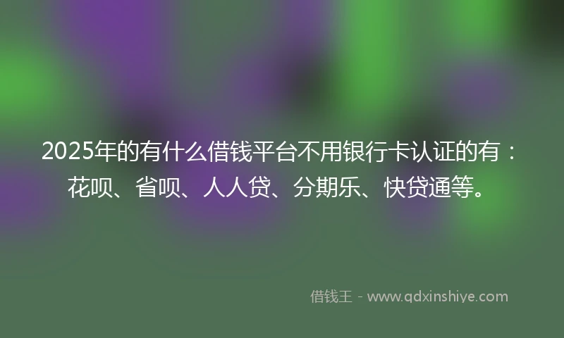 2025年的有什么借钱平台不用银行卡认证的有：花呗、省呗、人人贷、分期乐、快贷通等。