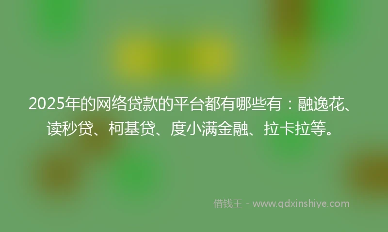 2025年的网络贷款的平台都有哪些有：融逸花、读秒贷、柯基贷、度小满金融、拉卡拉等。