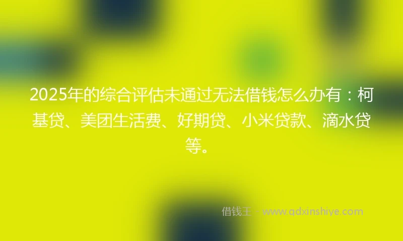 2025年的综合评估未通过无法借钱怎么办有：柯基贷、美团生活费、好期贷、小米贷款、滴水贷等。