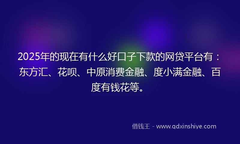 2025年的现在有什么好口子下款的网贷平台有：东方汇、花呗、中原消费金融、度小满金融、百度有钱花等。