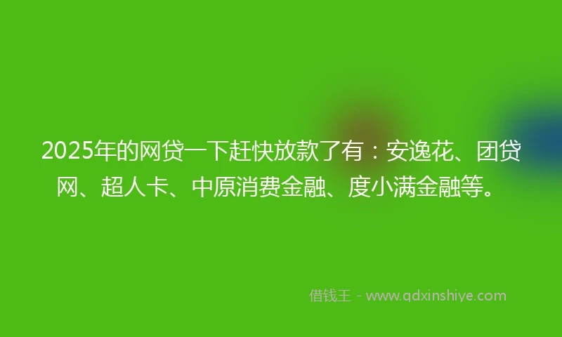 2025年的网贷一下赶快放款了有：安逸花、团贷网、超人卡、中原消费金融、度小满金融等。
