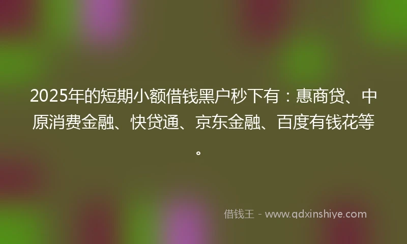 2025年的短期小额借钱黑户秒下有：惠商贷、中原消费金融、快贷通、京东金融、百度有钱花等。
