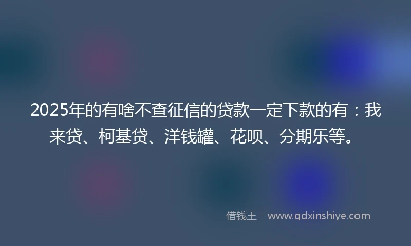 2025年的有啥不查征信的贷款一定下款的有：我来贷、柯基贷、洋钱罐、花呗、分期乐等。