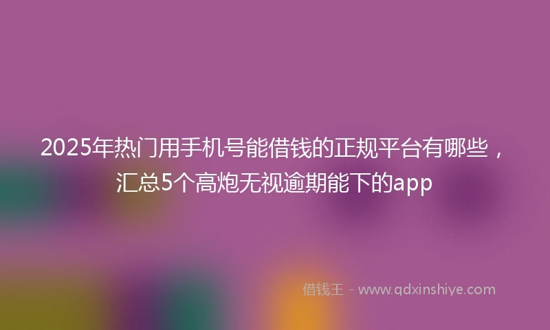 2025年热门用手机号能借钱的正规平台有哪些，汇总5个高炮无视逾期能下的app