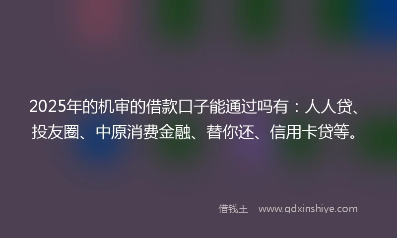 2025年的机审的借款口子能通过吗有：人人贷、投友圈、中原消费金融、替你还、信用卡贷等。