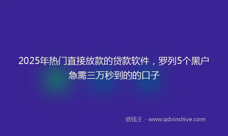 2025年热门直接放款的贷款软件，罗列5个黑户急需三万秒到的的口子