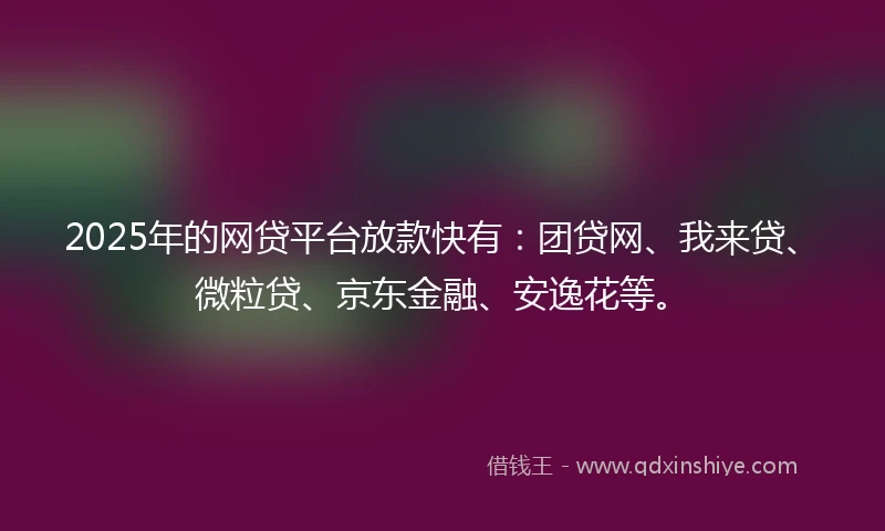 2025年的网贷平台放款快有：团贷网、我来贷、微粒贷、京东金融、安逸花等。